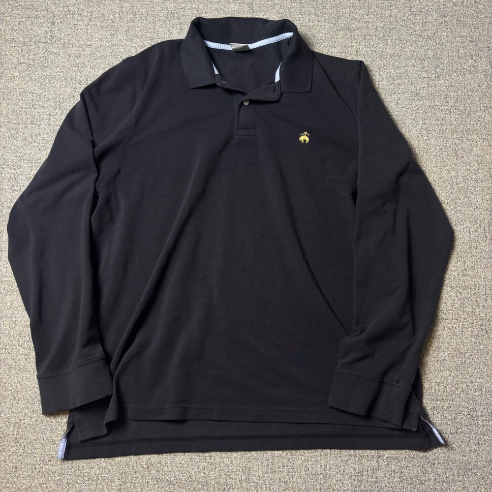 Brooks Brothers Polo Shirt Mens XXL Slim Fit Performance Black Long Sleeve Logo